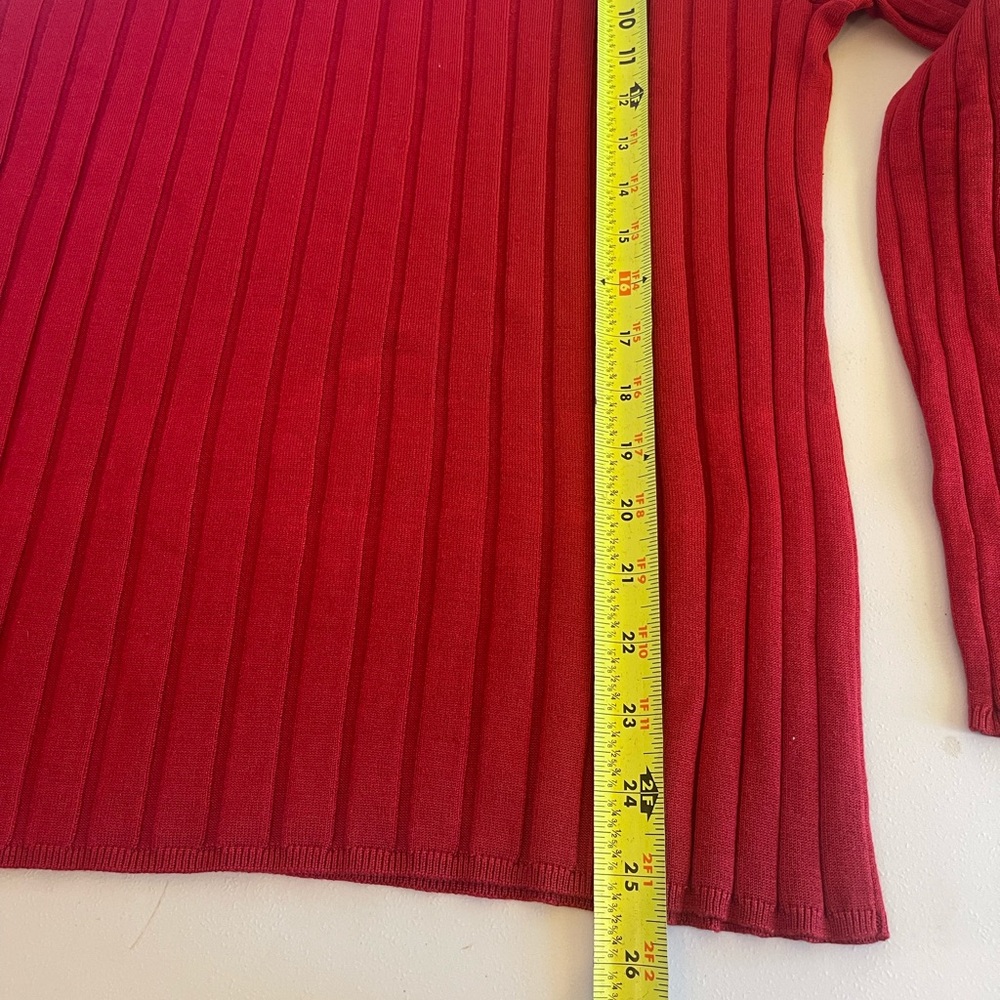 Red Silk Blend Ribbed Turtleneck Sweater XL Stretch Knit Minimalist Luxury Chic - Picture 6 of 14